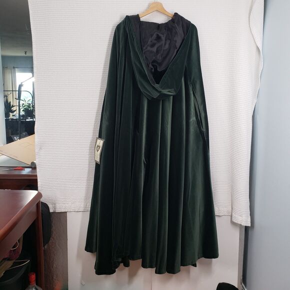 Excalibor Renaissance Fair Cloak Cape Emerald Green Velvet Hooded Medieval LARP - Picture 14 of 16
